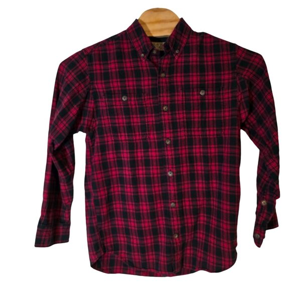 Duluth Trading‎ Company Button Up Flannel Shirt Medium Men's Red Black Plaid - Picture 2 of 5